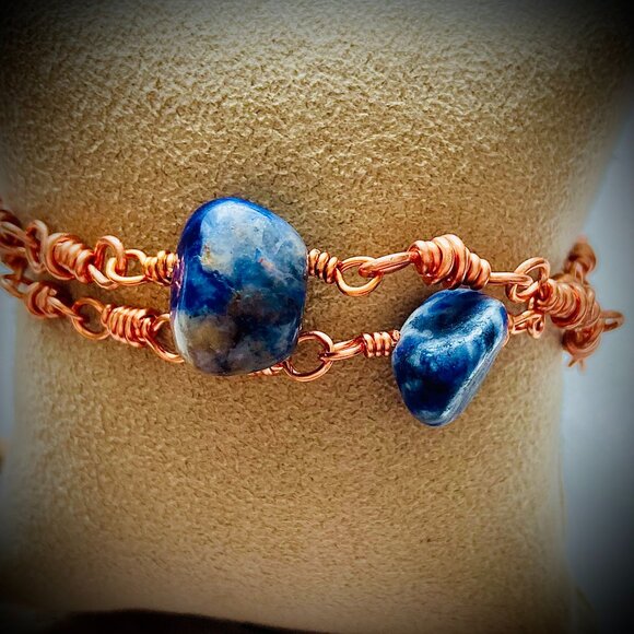 Copper chain links Lapis Lasuli Set of Two Bracelets, relationship gift - Picture 11 of 16